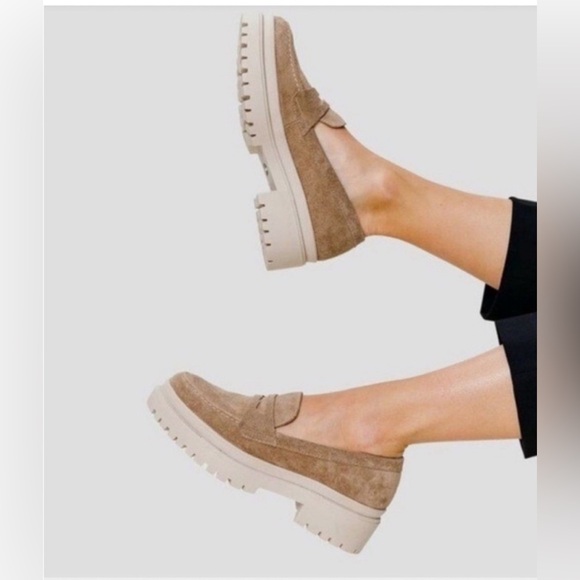 Portland Leather Tan Suede Platform Penny Loafers - Picture 8 of 8